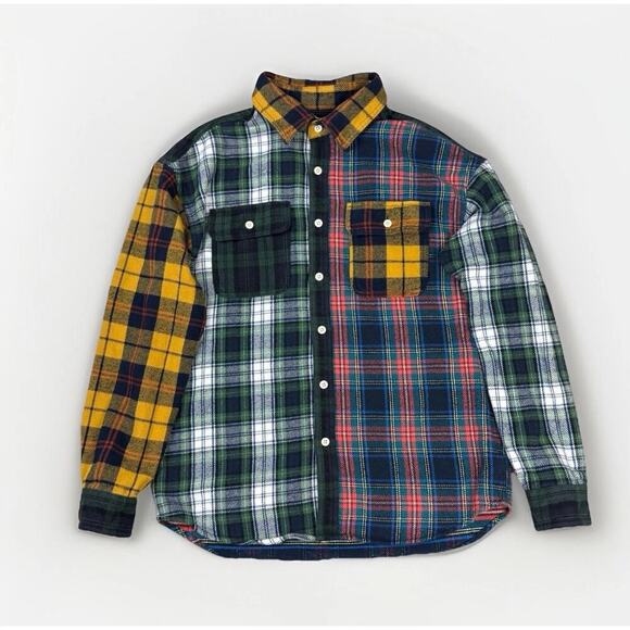 American Eagle Patchwork Button Shirt M Skater Grunge Farmcore Cabincore Rustic - Picture 2 of 13